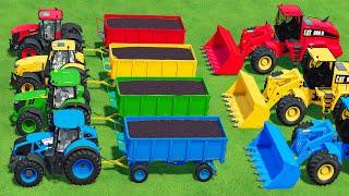 TRANSPORTING & LOAD Small TRACTORS & CORN CHAFF with FLATBED TRAILER & CRAZY MAN LOADERS!! FS22