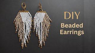 DIY seed bead earrings making tutorial, beaded earrings with bead fringes, beading tutorial