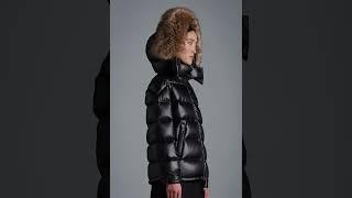 MONCLER Shiny Mairefur Short Down Jacket Fur Hooded Glossy Black Women