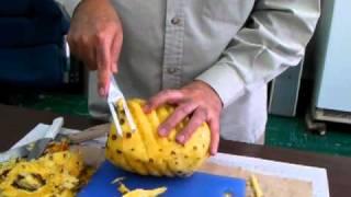 EZ way to peel, cut Pineapple,removing eyes,  パイナップルの切り方.