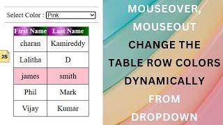 Click Select Dropdown Color Highlight Table Row Color Mouseover, Mouseout