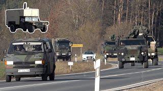 Army convoys and military vehicles across Europe