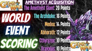 Gems of War WORLD EVENT SCORING October 10th 2022 Amethyst Acquisition