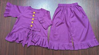 Baby top with palazo pant cutting and stitching | baby frock cutting and stitching baby frock design