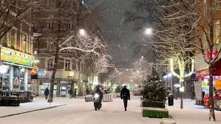 Snowy Stockholm Walk in charming Södermalm area Mariatorget. Beautiful Sweden 4K walking tour