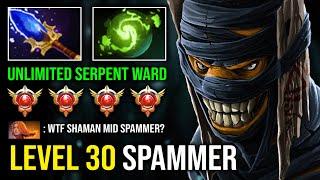 WTF Level 30 Spammer Create Serpent Ward Army 100% Perma Stun Lock Shadow Shaman Dota 2