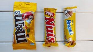  Yellow Chocolate Bar Nuts & M&M's Chocolate Candy Opening ASMR -  Satisfying Video