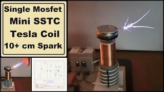 Single Mosfet Mini SSTC Tesla coil  with 10 + cm Spark