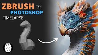 ZBrush to Photoshop Timelapse - 'Dragon-Bird Bust' Concept