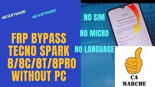 Frp bypass Tecno Spark  8/8c/8T/8Pro without Pc New trick 2025 no sim no micro no language work 100%