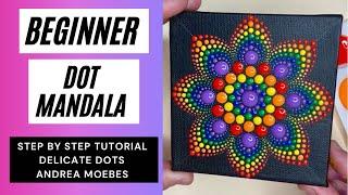 Beginner Tutorial Rainbow dot mandala acrylic painting on  a canvas.