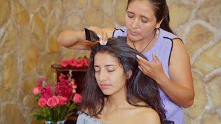 Esperanza's soft whispering ASMR massage and hair combing with nails for tingles and triggers 