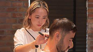 (ASMR) Cute Japanese Female Barber Mika Gives Professional Haircut, Beard Shave & Shampoo Wash