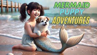 Cute Mermaid Puppy and a little girl #viralvideo #puppy #dog #cute #animation #cartoon #story