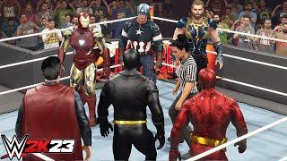 Avengers vs DC Superheroes | Top Heros | Tag Team ELIMINATION Match - WWE 2K23 PS5 [4K]