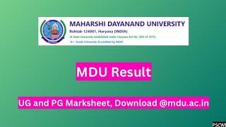 MDU Result 2024, UG and PG Marksheet, Download @mdu.ac.in