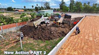 Share a bout new action!!Machines Construction Small Dozer And Big Dump Truck Spreading FillLand Up