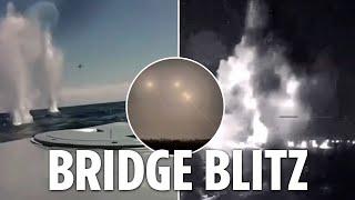 Ukraine sea drones dodge choppers' bullets & rockets rain down in attack near Putin’s beloved bridge