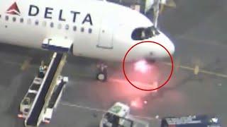 WATCH | Passengers deplane after fire under cockpit of Delta Airlines aircraft