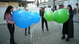 4 Girls have a blow to pop contest with tuftex 24 inch balloons in public (preview clip)