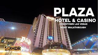 PLAZA HOTEL & CASINO FREMONT STREET NIGHT WALKING TOUR | 4K | LAS VEGAS NEVADA