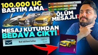 100.000 UC BASTIM! MESAJ KUTUMDAN BEDAVAYA GELDİ! YENİ ÖLÜM MESAJLI ARABA PUBG Mobile