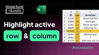 Highlight the active row and column in an Excel worksheet