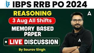 IBPS RRB PO 2024 | Reasoning 3 Aug All Shifts Memory Based Paper Live Discussion | By Saurav Singh