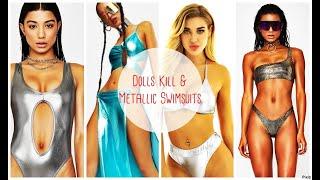 Dolls Kill YizYif Gary Majdell Shiny Metallic Bikini Swimsuits #tintfig #metallicswimsuit #tryonhaul