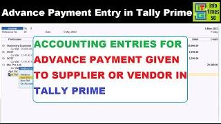Advance Payment Entry in Tally Prime | Complete Entries for Advance Paid to Supplier in Tally Prime