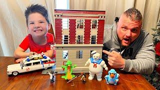 GHOSTBUSTERS FIREHOUSE PLAYSET  is THE BEST TOY EVER! Caleb and DAD PRETEND PLAY GHOSTBUSTERS!