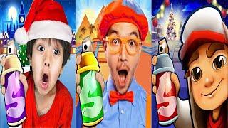 Subway Surfers Winter Wonderland Elf Yutani vs Tag with Ryan vs Blippi Subway Run Gameplay HD