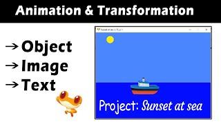 How to animate and transform Object, Image and Text in pyleap | Sunset at sea