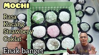 cara membuat mochi 1 resep jadi tiga rasa, coklat kacang dan strawberry enak banget