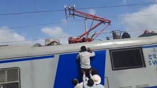 A men climb on roof of train, Dramatic incident in a Railway Station | Trd works | Railways