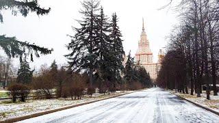 ⁴ᴷ⁶⁰ First Snow in Moscow: Universitet Metro Station - Moscow State University 