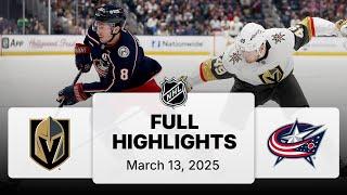 NHL Highlights | Golden Knights vs. Blue Jackets | March 13, 2025