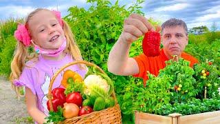 Nastya y su padre aprenden sobre las verduras y los animales domésticos. Vídeo útil para niños