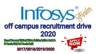 Infosys off campus recruitment drive 2020/ Infosys job recruitment 2020