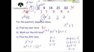 Quadratic Sequences version 2 - Corbettmaths