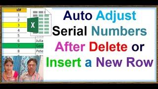 Auto serial numbers in Excel after deleting or inserting a new raw|auto update serial number excel