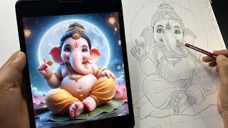 Drawing Ganpati Bappa || Draw with Me - Ganesha Drawing - Outline tutorial || SketchbookbyAbhishek