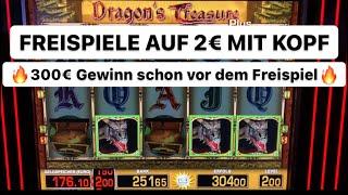 Dragons Treasure Freispiele 2€ nur Kopf wie Book of Ra Merkur Magie Spielhalle Casino Mega Gewinn