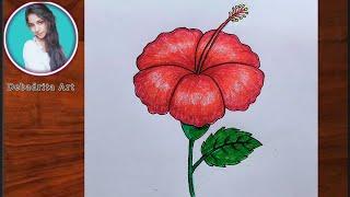 How to draw easy china rose || Hibiscus flower drawing step by step for beginners