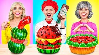 Me vs Grandma vs Chef Cooking Challenge! Cake Decorating Sweets by YUMMY JELLY