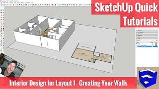 SketchUp Interior Design for Layout 1 - Walls from a Floor Plan Image