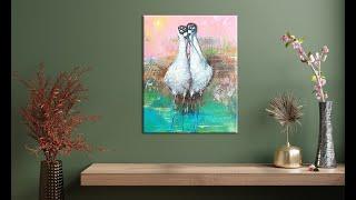 Abstract Acrylic Painting / love bird / Black-necked stilt 🪿️  MariArtHome