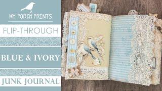 BLUE & IVORY JUNK JOURNAL FLIP-THRU | My Porch Prints Junk Journal Ideas