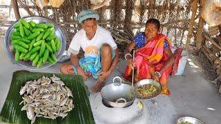 How santali tribe grandmaa cooking MIXED SMALL FISH CURRY and Vegetables fry for their lunch