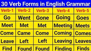 30 Common Verb Forms in English Grammar | Verbs in English Grammar | V1 V2 V3 V4 V5 | Verbs list